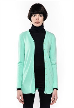 Plain color basic Long knitted Cardigan in Green casual 