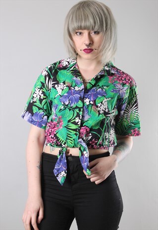 VINTAGE HAWAIIAN CROPPED CRAZY PATTERN SHIRT MEDIUM