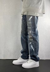 Levi's 501 Straight Fit Paint Splatter Jeans Mens Dark Blue 