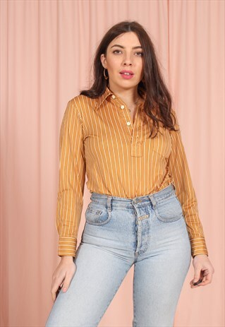 VINTAGE 70S SHIRT IN MUSTARD STRIPE PRINT