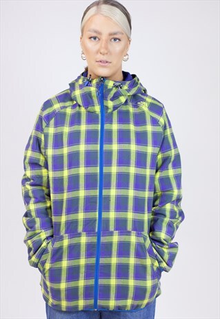 VINTAGE 90'S ADIDAS CHECK HOODED ZIP-UP SPORTS JACKET