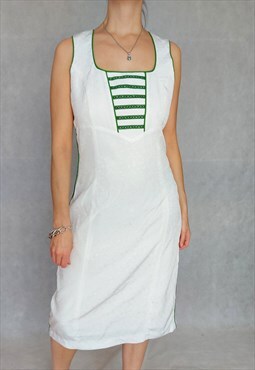 Vintage White Sleeveless Dirndl Dress, Medium Size