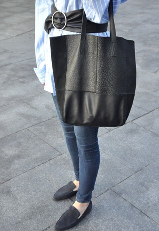 VINTAGE REAL LEATHER BLACK BAG