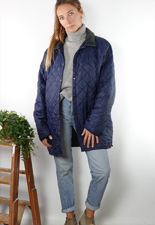 VINTAGE BARBOUR COAT QUILTED BLUE ESKDALE WOMEN LIGHT JACKET