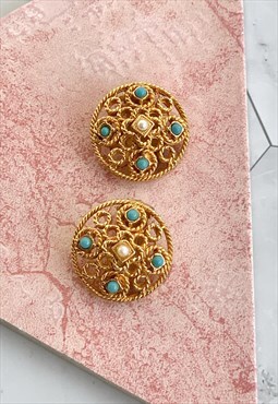 70s Gold Earrings Statement Round  Vintage Jewellery