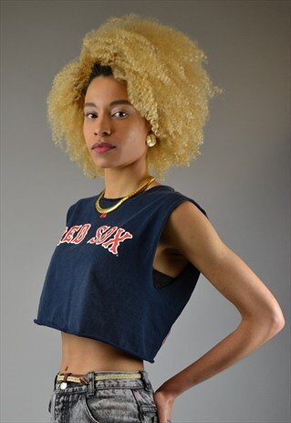 VINTAGE 90'S 'RED SOX' RAW-NECK CROP TOP