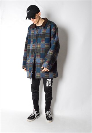 VINTAGE 80S CHECK WOOL BLEND WINTER COAT