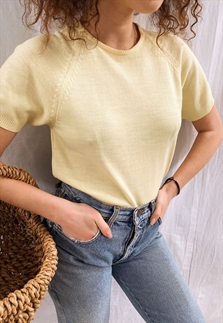 VINTAGE 70S LE CITRON MILKMAID COUTRYSIDE KNIT BLOUSE TOP