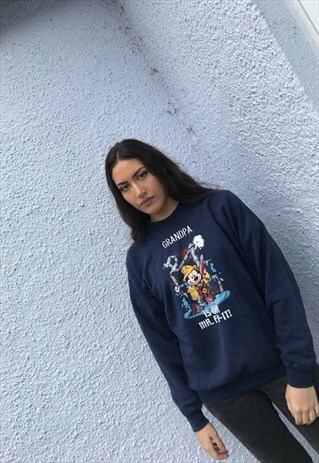 VINTAGE RETRO DISNEY PRINT UNISEX NAVY JUMPER / SWEATSHIRT