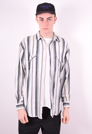 MENS VINTAGE SHIRT MEDIUM WHITE STRIPES 90'S