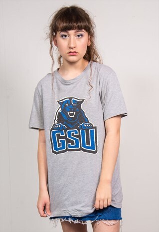 VINTAGE 90'S GREY CSU PANTHA OVERSIZED SPORTS USA T-SHIRT