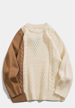 Contrast cable sweater premium grunge knitwear jumper cream