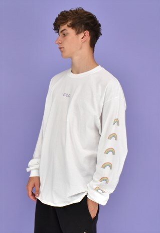 G&G UNISEX WHITE RAINBOW SLEEVE L/S TEE