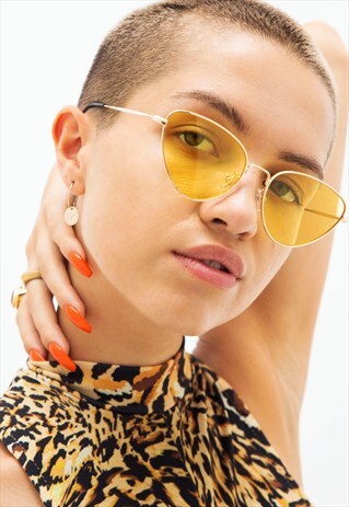 ROXY - YELLOW AND GOLD CAT EYE METAL FRAME SUNGLASSES