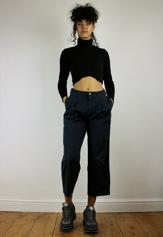 VINTAGE 80S HIGH WAISTED CROPPED TROUSERS BLACK