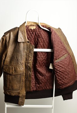 Vintage 80s FLINT LOCK blue grass inc.Leather Aviator Jacket