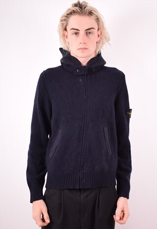 STONE ISLAND MENS VINTAGE HOODIE SWEATER LARGE NAVY BLUE 90S