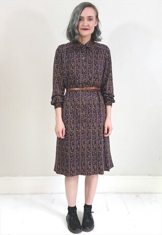 VINTAGE 80'S PURPLE AND BROWN SHIRT DRESS