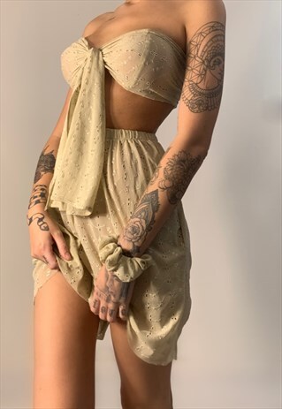 MESH CAPPUCCINO BRODERIE TWO PIECE CO ORD SET