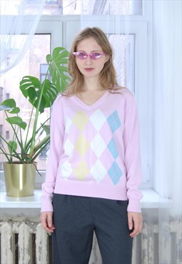 Vintage y2k causal knitted light pastel festival jumper pink