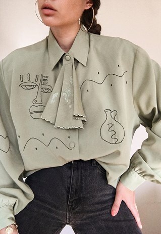 HAND EMBROIDERED OLIVE GREEN SHIRT