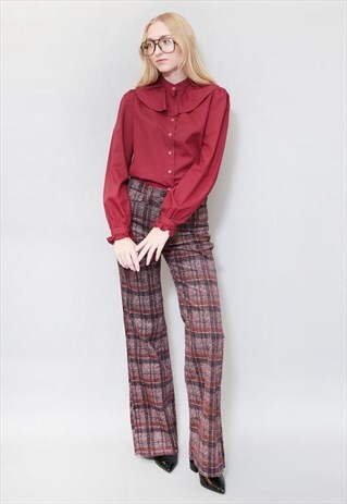 VINTAGE 1970'S GRACIA FASHION BURGUNDY BLOUSE