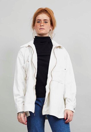 VINTAGE 90'S WHITE CORDUROY WORKMAN JACKET/SHIRT