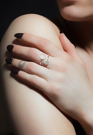 CIRCLE AND DISC ADJUSTABLE RING STERLING SILVER