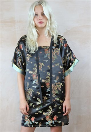 BLACK DRAGON CAMI DRESS & KIMONO CO-ORDINATES