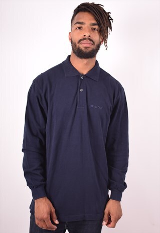 LOTTO MENS VINTAGE POLO SHIRT LONG SLEEVE XL NAVY BLUE 90S