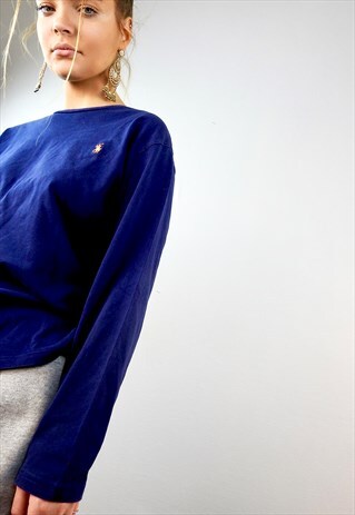 VINTAGE NAVY BLUE POLO RL LONG SLEEVES TEE