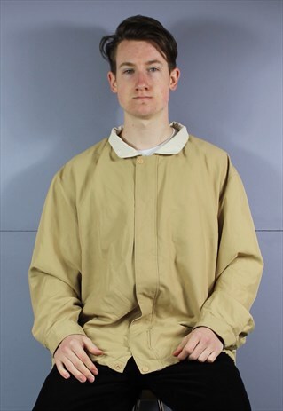 VINTAGE YSL HARRINGTON ZIP JACKET IN BEIGE WITH POCKETS AND