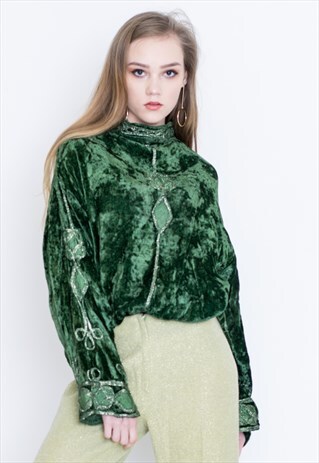 VINTAGE GREEN VELVET RETRO LONG CAPE