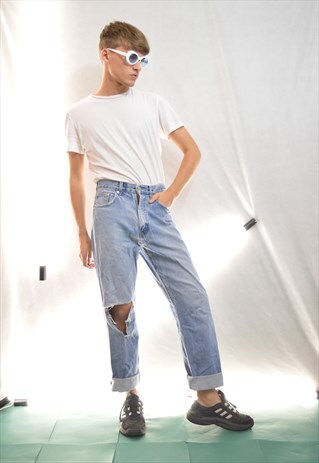 VINTAGE STRAIGHT DENIM BLUE TROUSERS