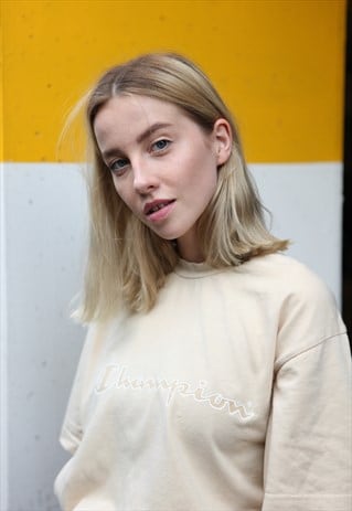 VINTAGE 90'S CHAMPION SPELLOUT BEIGE NEUTRALS T-SHIRT