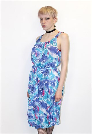 80'S VINTAGE AZTEC STYLE FESTIVAL BOHO RETRO MIDI TEA DRESS