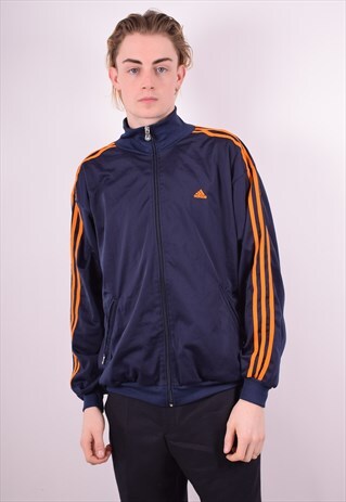 ADIDAS MENS VINTAGE TRACKSUIT TOP JACKET LARGE BLUE 90S