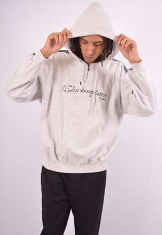 VINTAGE CHAMPION HOODIE JUMPER GREY