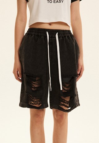 Ripped shorts grunge drisssed cropped skater pants in black