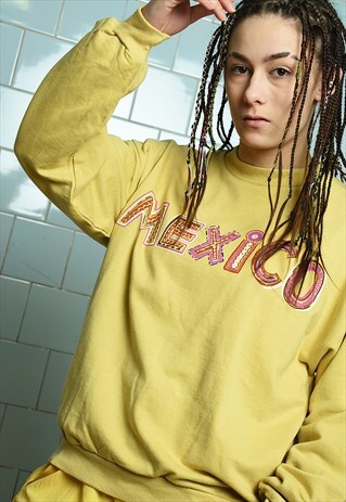VINTAGE 80S MEXICO LOGO SLOGAN SWEATSHIRT JUMPER PULLOVER
