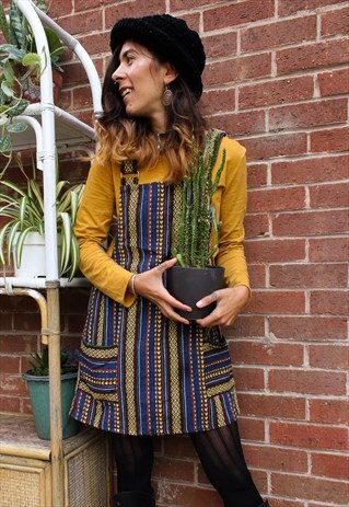 FAIRTRADE NAVY MUSTARD DUNGAREE / OVERALL DRESS
