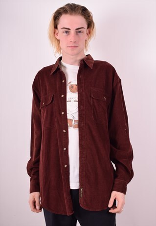 TIMBERLAND MENS VINTAGE CORDUROY SHIRT LARGE BROWN 90S