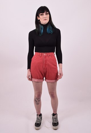 VINTAGE 80'S RED HIGH WAIST DENIM SHORTS SIZE 8