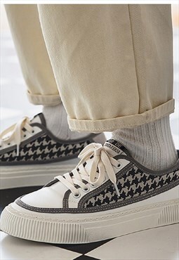 Striped sneakers check platform trainers in white