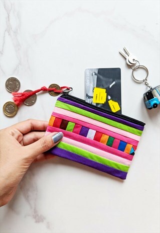 WOMEN'S PURSE CARD HOLDER PURPLE MULTICOLOURED PLEATED