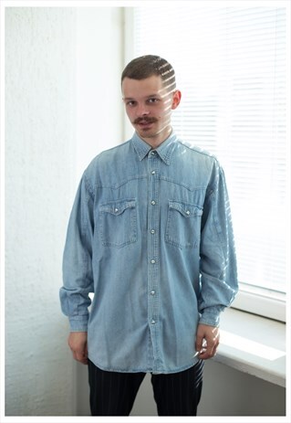 VINTAGE 90'S LIGHT BLUE SOFT DENIM WESTER SHIRT