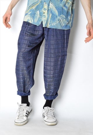 VINTAGE 70S NAVY BLUE CHECK PANTS