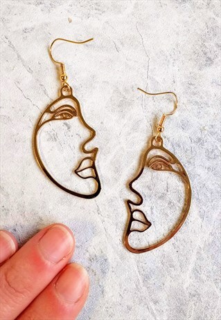 ABSTRACT FACE EARRINGS ROSE GOLD-TONE