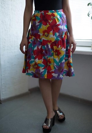 VINTAGE 80'S MULTI COLOUR HIGH WAISTED SKIRT