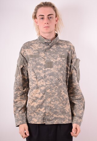 MENS VINTAGE MILITARY OVERSHIRT LARGE GREY 90S
